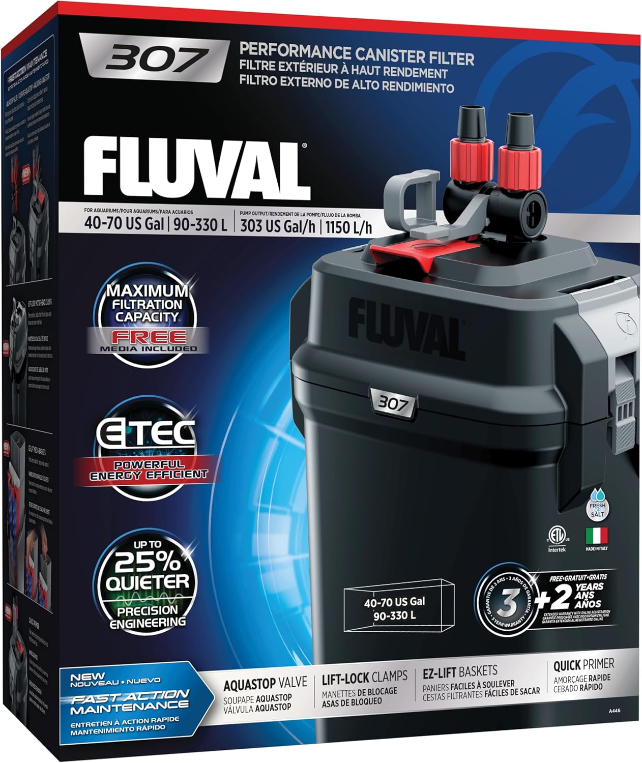 Fluval 307 Perfomance Canister Filter - for Aquariums Up to 70 Gallons - Aquarium Canister Filter